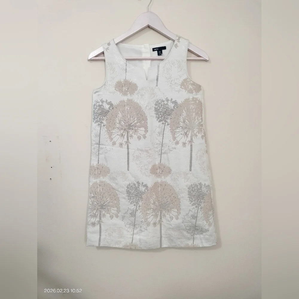 Gap Kids Sz XXL 14-16 Jacquard Floral Sleeveless Dress White and Beige Party